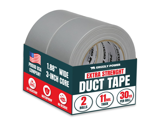 Grizzly Power Silver Duct Tape Heavy Duty (2 Pack) Versatile Packing Tape 1.88 Inch x 30 Yards Waterproof Tape Roll for Home Improvement,...