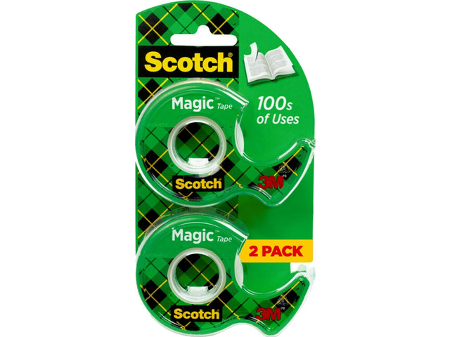 Scotch Magic Tape, Invisible, Repair Christmas Cards and Use as Holiday Gift Wrap Supplies for Christmas, 2 Tape Rolls with Dispensers