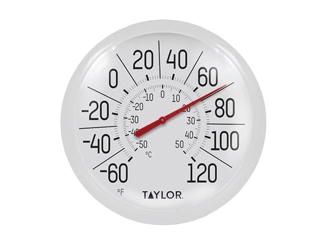 Taylor Big & Bold Indoor Outdoor Dial Thermometer, Decor for Patio, Pool, or Garage, 8.5 Inch, White Bezel