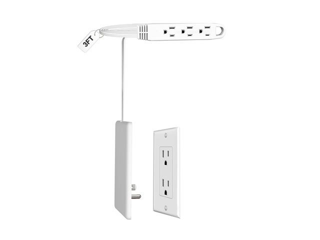 CABOCASA 3FT Flat Plug Extension Cord Power Strip 3 Outlets White Upward Cord Upward, Multi Outlets, Detachable Ultra-Thin Outlet Cover...