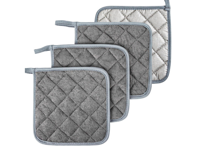 Pot Holders for Kitchen - 4 PCS Cotton Hot Pads for Kitchen Gray Cotton Potholders Set, Heat Resistant Terry Cloth 7 Inch, Oven Pads, Cooking,...