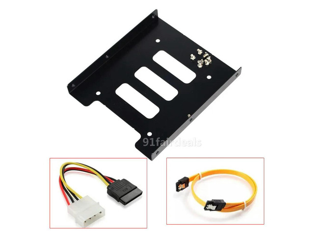 2.5' to 3.5' SSD HDD l Mounting Bracket Adapter Hard Drive Holder with SATA & Power 4pin Cable for PC SSD