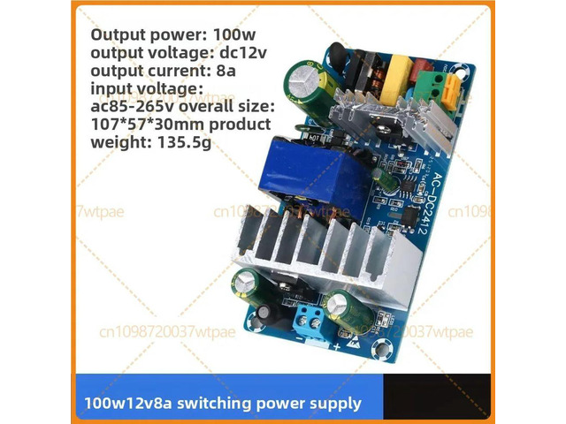 For 220V AC To 12V DC Isolated Stabilized Switching Power Supply Module, 100W 8A High Efficiency AC-DC Voltage Converter Board