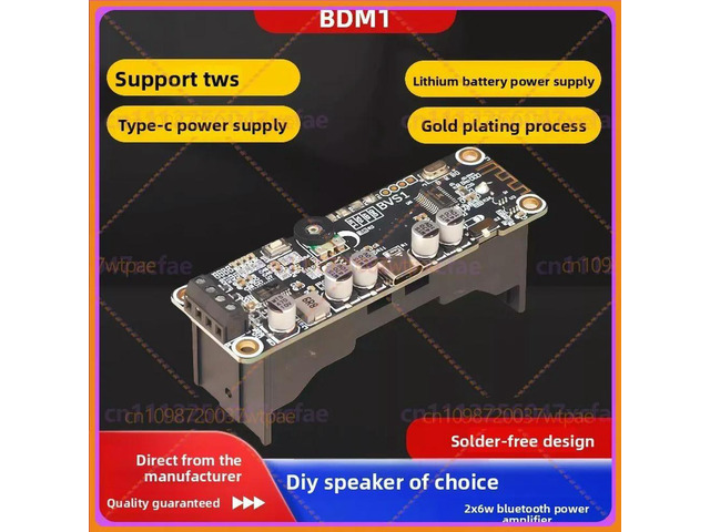 For BDM1 Bluetooth 5.0 Amplifier Board 2.0 Stereo 2×6W Type-C Lithium Charging Without