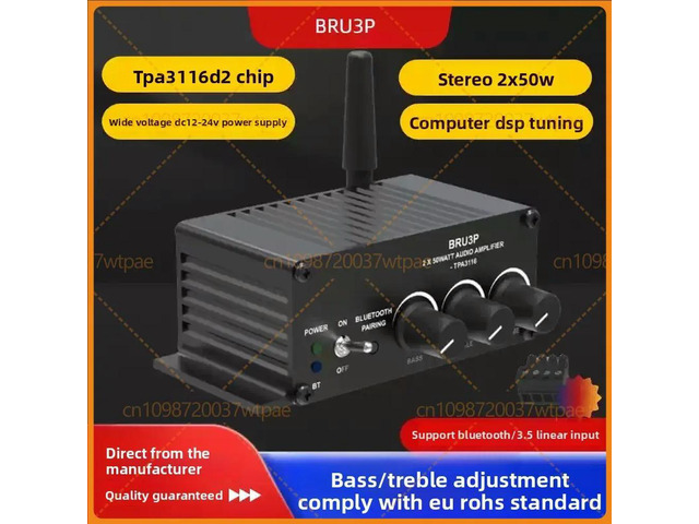 For BRU3P TPA3116 Bluetooth 5.3 Digital Amplifier Board 2×50W DSP Tone Control For Desktop & Ceiling Speakers