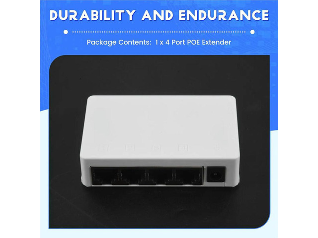 4 Port POE Extender 100Mbps 1 in 4 Out 250 Meters Network Switch Repeater IEEE802.3af/At for PoE Switch NVR IP Camera