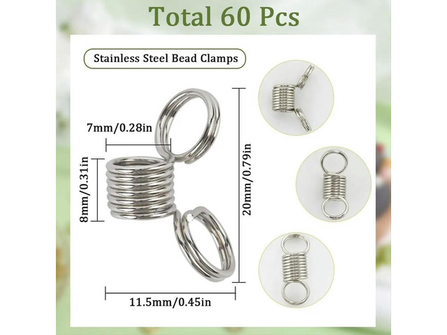 60Pcs Stainless Steel Beads Stopper Beads Stoppers Combo Pack Silver Small Spring Clamps Stoppers for Jewelry Making