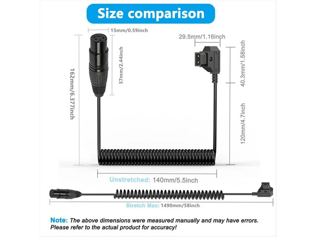 D-Tap Male to Female 4-Pin XLR Cable for Power Supply Adapter for Cameras, Monitors Spring Wire