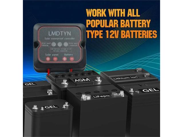 Solar Charge Controller 10A 12V, Waterproof ligent Solar Panel Controller for AGM, Gel & Lithium Batteries