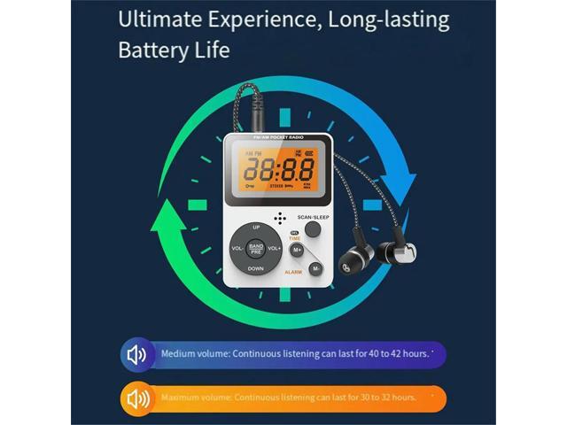 AM FM Radio Pocket with LCD Screen Stereo Earphone Jack Sleep Timer Alarms Clock for Outdoor Travel Camping B