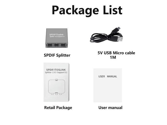 SPDIF Digital Audio Splitter 1x3 Toslink Optical 3 Way Adapter Suppoort LPCM 2.0 DTS Dolby-AC3 for PS4/TV/Xbox/Amplifier