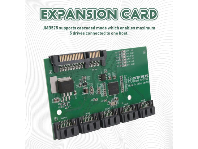 SATA Expansion Card 1 to 5 Port SATA3.0 Controller Card Motherboard SATA Port Multiplier Riser Card HUB Adapter