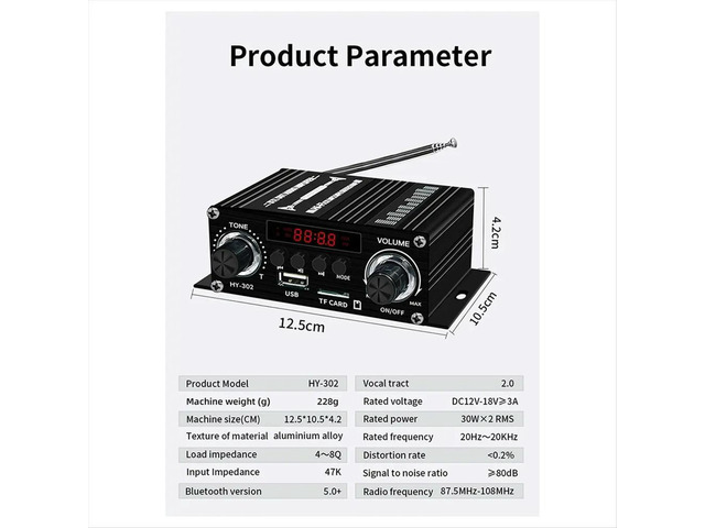 Digital Bluetooth Amplifier 12V Home Car 2 Channel HIFI Sound Speaker FM Receiver Audio Amplificador Clase-AB AMP