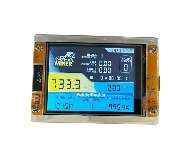 735Kh/S NMMinerNerdMiner Upgraded BTC Solo Miner 2.8 Inch Touch Screen Bitcoin Crypto Miner for Home Office