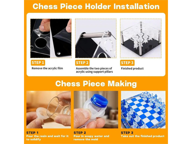 Resin Chess Set Mold with 1 Pack Chess Piece Holder, 16 Pieces Full Size 3D Silicone Chess Molds Kit for Epoxy Resin Diy