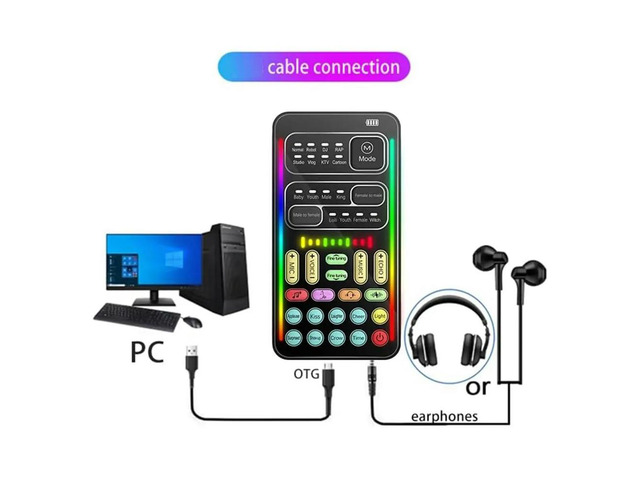 Game Voice Changer, Multi Audio Mixer Live Sound Card Kit for PC/Phone/Laptops (Including Headphones and 2 Converters)