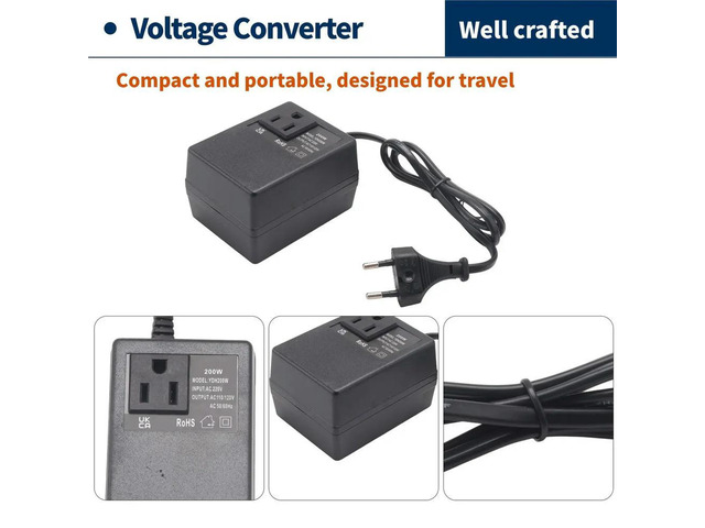 200W Voltage Converter Transformer EU to US - Step-Down Transformer 220V to 110V Single Phase Travel Adapter EU Plug