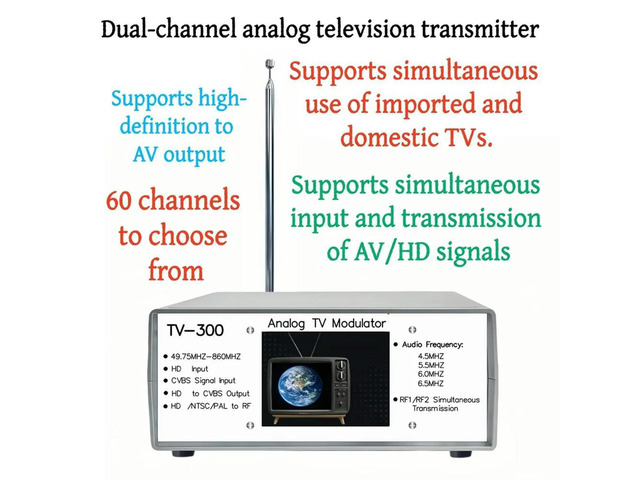TV300 Analog Video Converter: 2-Channel Analog TV Audio/Video Transmitter EU Plug