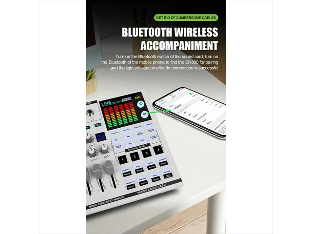 SN800 Live Sound Card Voice Changer Audio Mixer for Broadcast Recording KTV Music Audio Multifunctional Live Sound Card