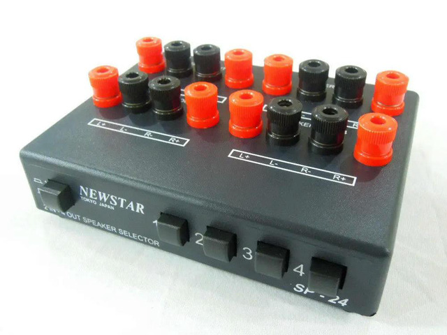 2x4 Speaker Selector Switch: Audio Amplifier Splitter with Banana Plug Terminals for Home Theater