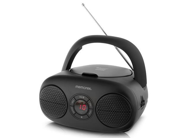 AM/FM Top Loading CD Player Portable Stereo with Programmable Memory Auxiliary Input and LED Display (Black, CD Boombox)
