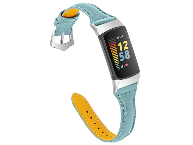 Leather Strap Compatible with Fitbit Charge 6/Charge 5 Strap, Women Men Genuine Leather Sport Band Replacement Watch Wristband Bracelet for Charge...