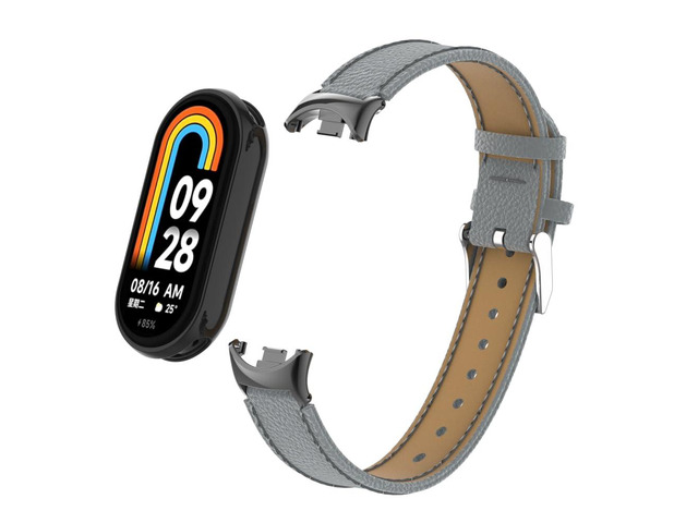 HOPMC Mi Band 8 Fashion Metal Connector Lychee Grain Leather Strap Replacement Wristbands Strap Compatible for Xiaomi Mi Smart Band 8 /8NFC...