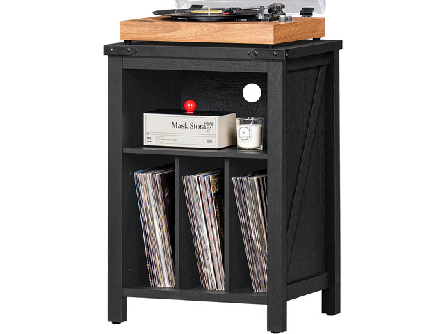 Record Player Stand with Vinyl Record Storage,Black Record Player Table Holds up to 160 Albums,Large Wood Turntable Stand Cabinet Dispaly Shelf...