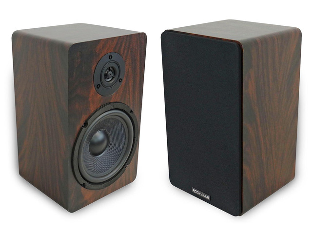 RockShelf 58D Dark Wood Pair 5.25' Home Theater Speakers Bookshelf, 360W Peak/90W RMS, Kevlar Woofer, 1' Silk Dome Tweeter, Wall Mount, 8 Ohm,...