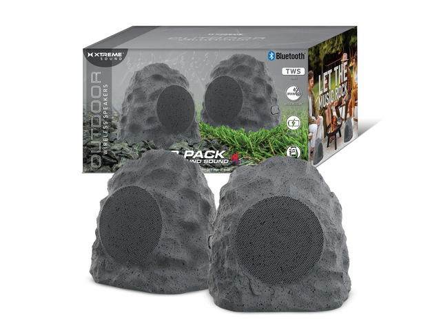 Rock Speakers Outdoor Waterproof 2 Pack - IPX5 Water-Resistant Speaker with True Wireless Stereo - 33ft Range, Aux Port, Rechargeable Battery -...