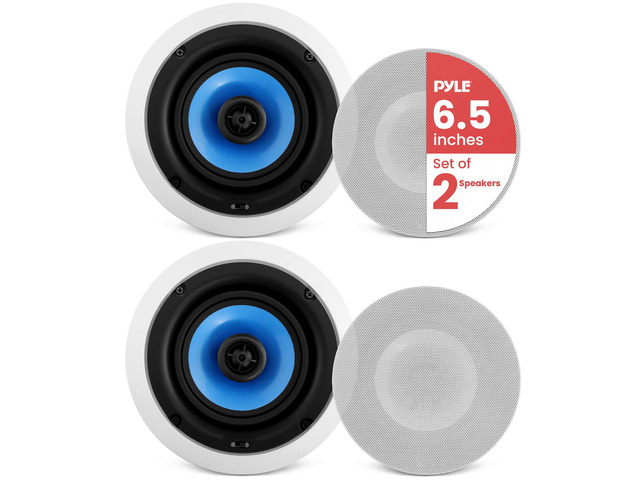 6.5 In-Wall / In-Ceiling Speakers, 250W Peak, Hi-Fi Stereo Sound, Pivoting Adjustable Coaxial Silk Dome Tweeter, Poly Cone Woofer, Stain Resistant...