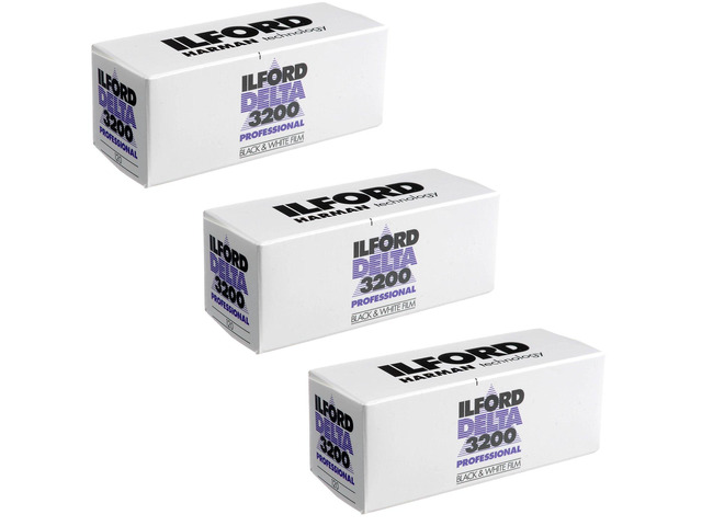 3 X Delta 3200 Professional, Black and White Print Film, 120 (6 cm), ISO 3200 (1921535)