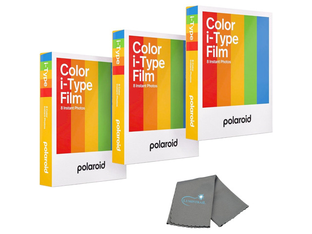 Polaroid Instant Color Film for i-Type Cameras 3 Pack, 24 Photos, Works with Now, Now+, I-2, & Lab, Bundle with a Cleaning Cloth