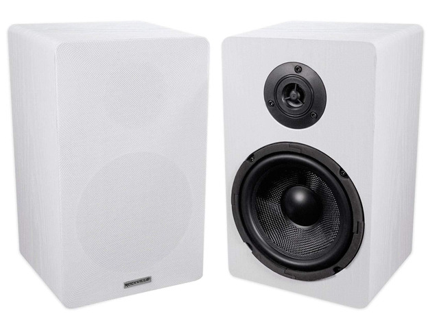 2 RockShelf 68W 400w White 6.5' Home Theater Bookshelf Speakers/8 Ohm 400W Peak/100W RMS, 2-Way, 8 Ohm, Kevlar Woofers, Silk Dome Tweeters, 5-Way...