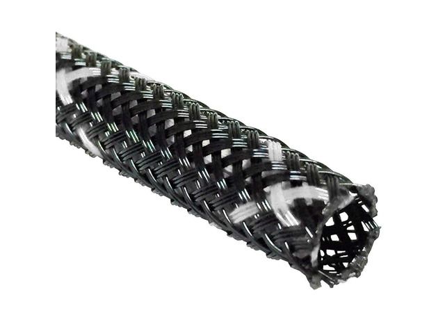 1.25' PET High Flame Retardant Expandable Braided Flexible Cable Sleeve - Black w/White Tracer - 10 Feet