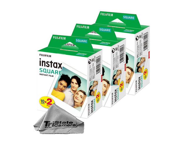 Instax Square Instant Film (60 Sheets) + TSC Microfiber Cleaning Cloth for SQ1, SQ6, SQ10, SQ20 & Square Link Printers