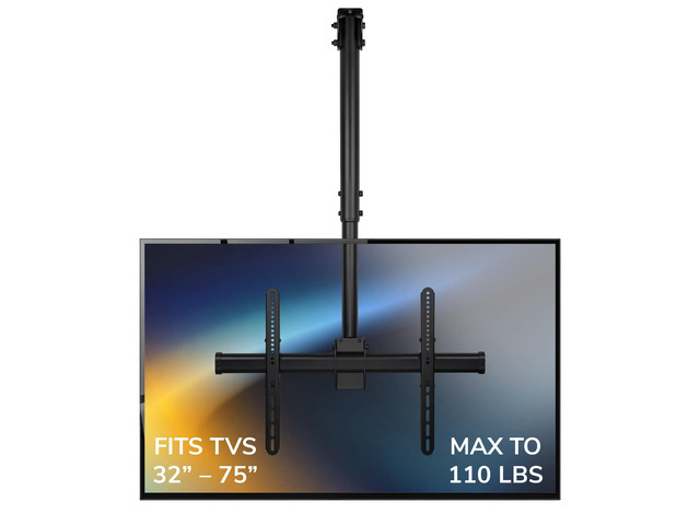 TV Ceiling Mount, 32-75', 110 lbs, MI-509B Full motion 360 rotation, height adjustable 22-36', VESA 200x200-600x400, vaulted ceilings