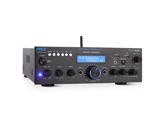 Wireless Bluetooth Power Amplifier System - 200W Dual Channel Sound Audio Stereo Receiver w/ USB, SD, AUX, MIC IN w/ Echo, Radio, LCD - For Home...