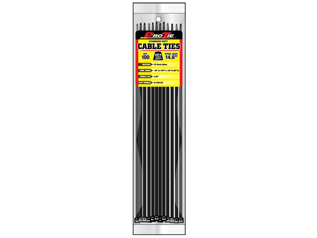 Pro Tie Standard Duty, Self-Locking UV Nylon Cable Wire Ties for Indoor and Outdoor Use 14.6-Inch, 50 lbs. Tensile Strength, UV Black Nylon,...