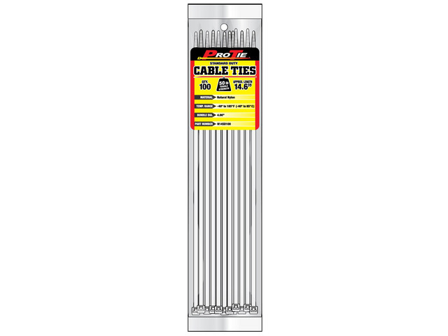 Pro Tie Standard Duty, Self-Locking Nylon Cable Wire Ties for Indoor and Outdoor Use 14.6-Inch, 50 lbs. Tensile Strength, Natural Nylon, 100-Pack...