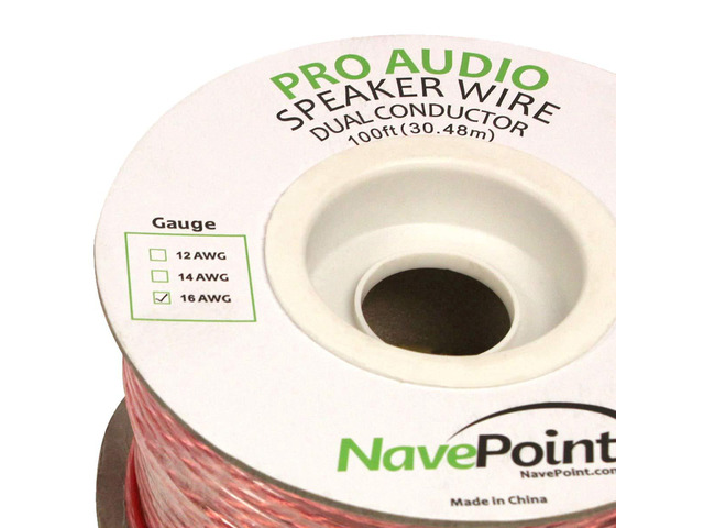 100ft in Wall Audio Speaker Cable Wire CL2 16/2 AWG Gauge 2 Conductor Bulk Clear