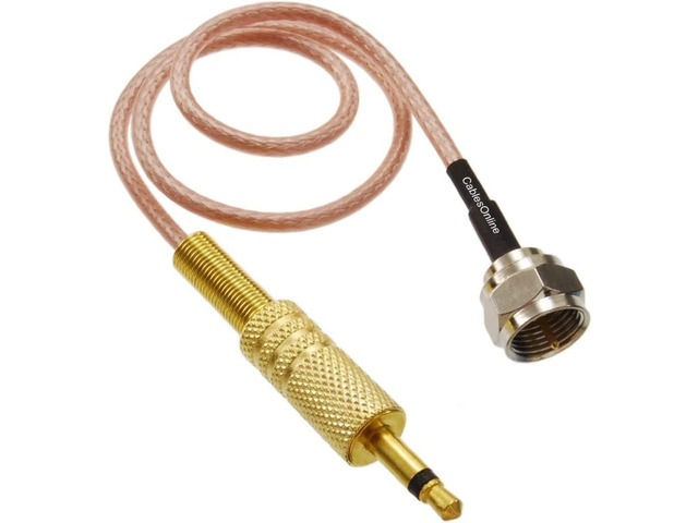 F-Type Male to 3.5mm (1/8') TS Male 50-Ohm RG316 Coax Low Loss Jumper RF Cable (6-feet)