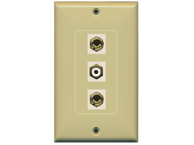 1 Port RCA White 2 Port Banana Speaker Decorative Wall Plate - Ivory