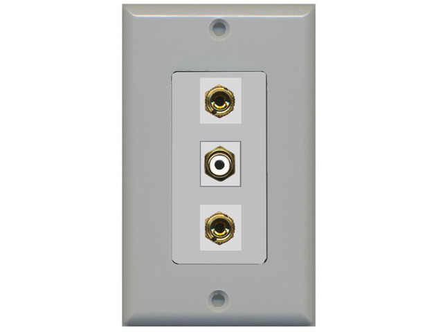 1 Port RCA White 2 Port Banana Speaker Decorative Wall Plate - Gray