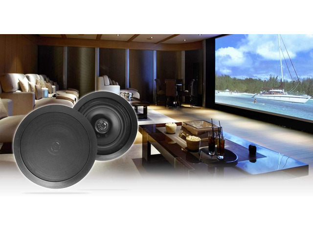 HC85 Black Pair 8' in-Ceiling Home Theater Speakers, 8 Ohm, 2-Way 700W Peak / 240W RMS, Swivel Tweeter, Polypropylene Cone, Flush Mount,...