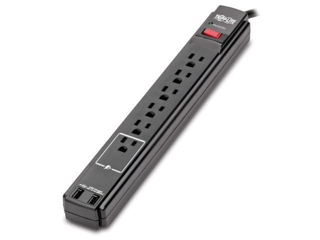 Eaton TLP606USBB 6 Outlet Black Surge Protector with USB & USB-C Power Strip, 1200 Joules, 6ft Extension Cord Power Cable, & $20,000 Insurance