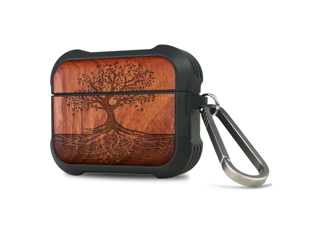 Solid Wood Case for AirPods Pro 3, The Yin Yang Tree, Rosy AirPods Pro Case 3rd Generation, Titanium metal Quick-Release Keychain, Compatible...