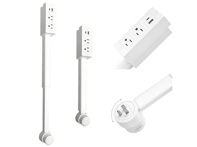 Outlet Extender Stick, 2 AC & USB -C Ports,17-28 Adjustable Length,UL flame-retardant PC-ABS build, fits behind sofa, nightstand, desk,...