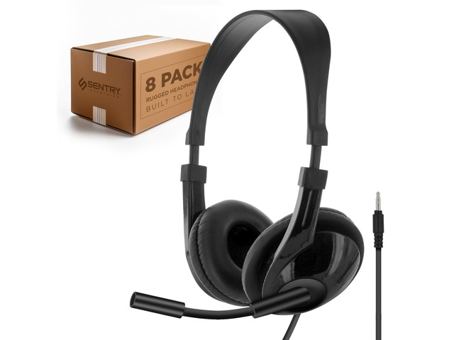 Bulk 8 Pack Rugged School Headphones, 3.5 mm Jack with Boom Mic Connection, Durable for Kids, Students, Teachers, Classrooms, Braided Cable, for...