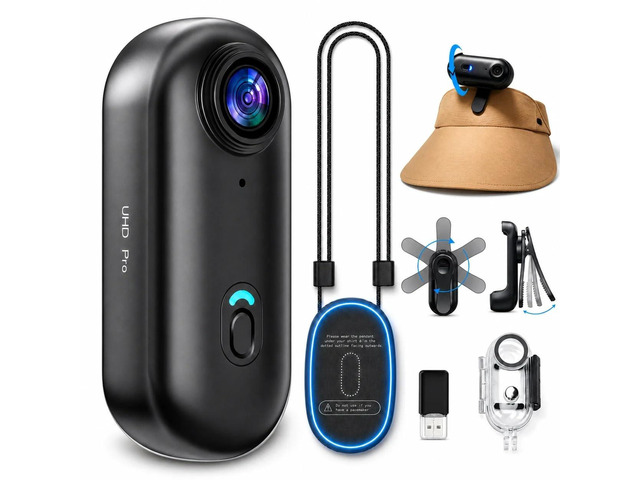 4K Motorcycle Camera 64GB, Mini POV Cam with EIS Anti-Shake Video 150° Wide Angle, WiFi App Live View, Waterproof Case 100ft, Magnetic Clip-On